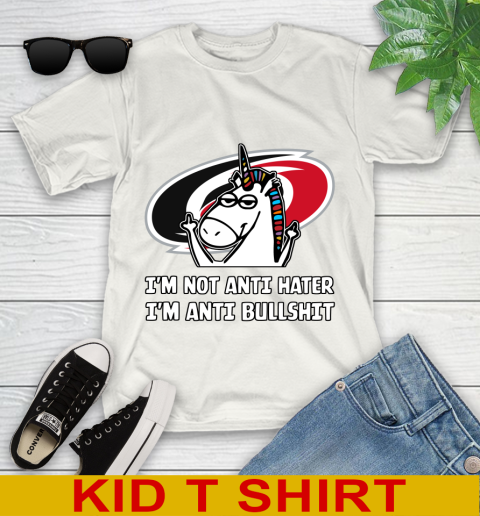 Carolina Hurricanes NHL Hockey Unicorn I'm Not Anti Hater I'm Anti Bullshit Youth T-Shirt