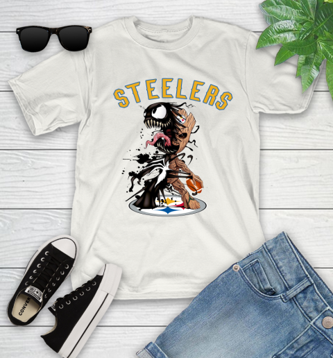 NFL Pittsburgh Steelers Football Venom Groot Guardians Of The Galaxy Youth T-Shirt