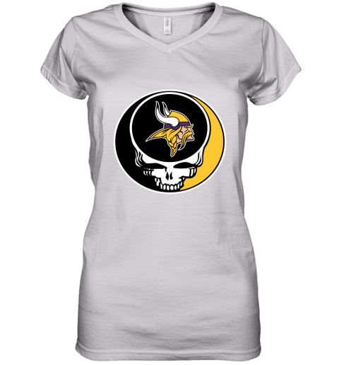NFL Minnesota Vikings Grateful Dead Rock Band Football Sports BIZVyqVoqWt women v neck t shirt 39 95 151514 front white