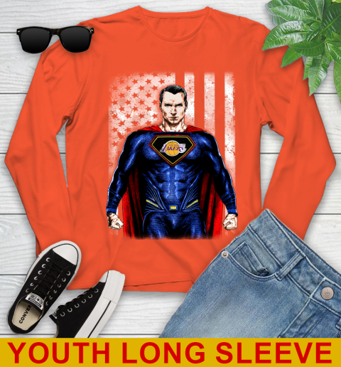 NBA Basketball Los Angeles Lakers Superman DC Shirt Youth Long Sleeve 4 NBA Basketball Los Angeles Lakers Superman DC Shirt Youth Long Sleeve - Image 4