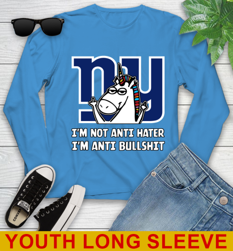 New York Giants NFL Football Unicorn I'm Not Anti Hater I'm Anti Bullshit Youth Long Sleeve 8
