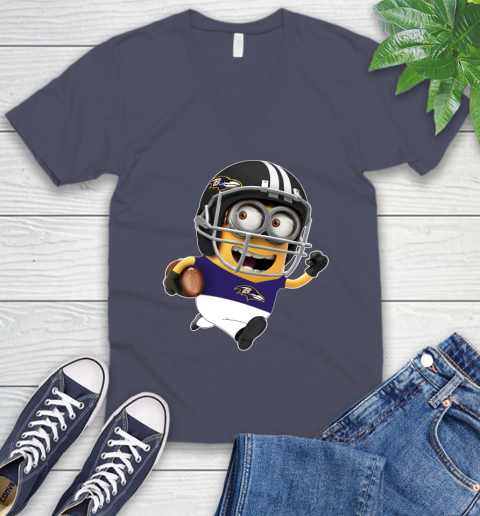 NFL Baltimore Ravens Minions Disney Football Sports V-Neck T-Shirt 9