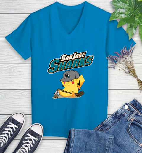 NHL Pikachu Hockey Sports San Jose Sharks Women's V-Neck T-Shirt 7
