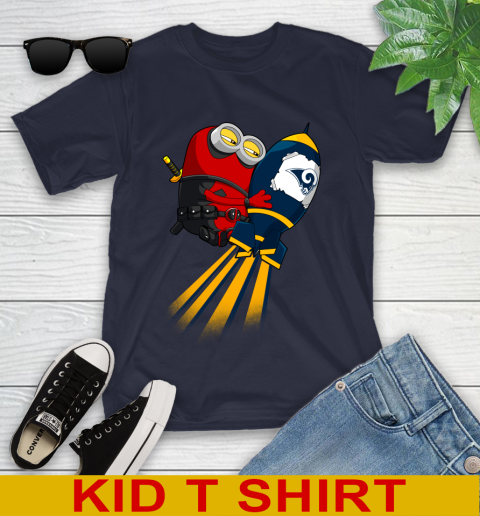 NFL Football Los Angeles Rams Deadpool Minion Marvel Shirt Youth T-Shirt - Image 3