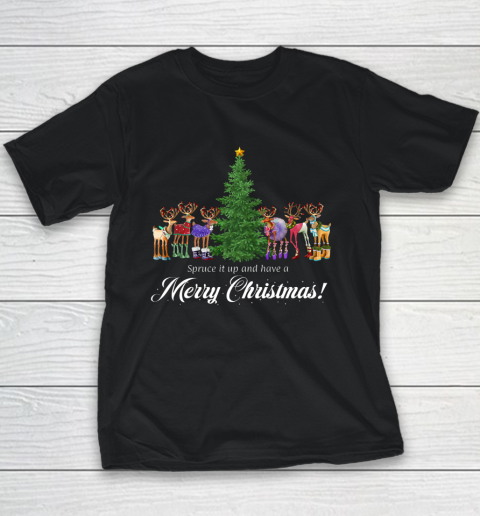 Whimsical Reindeer Spruce Tree Merry Christmas Youth T-Shirt