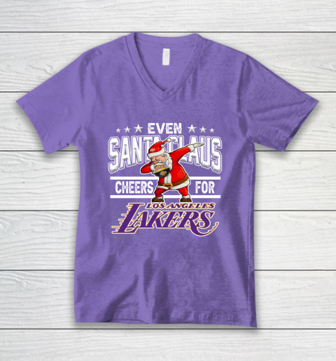 Los Angeles Lakers Even Santa Claus Cheers For Christmas NBA V-Neck T-Shirt 8