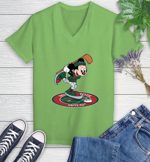 NHL Hockey Minnesota Wild Cheerful Mickey Disney Shirt Women's V-Neck T-Shirt 9