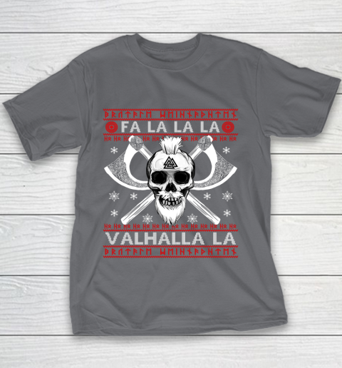 Ugly Christmas Sweater Fa La La Valhalla Viking Youth T-Shirt 5