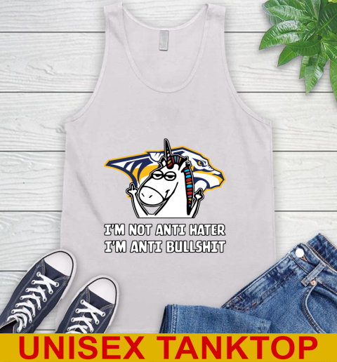 Nashville Predators NHL Hockey Unicorn I'm Not Anti Hater I'm Anti Bullshit Tank Top