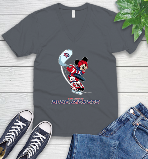 NHL Hockey Columbus Blue Jackets Cheerful Mickey Mouse Shirt V-Neck T-Shirt 5