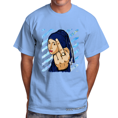 Air Jordan 11 Concord Lows Matching Sneaker Tshirt The Girl With The Pearl Earing Middle Finger Blue and White Jordan Shirt