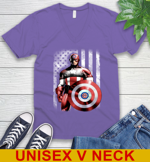 Chicago Cubs MLB Baseball Captain America Marvel Avengers American Flag Shirt V-Neck T-Shirt 8