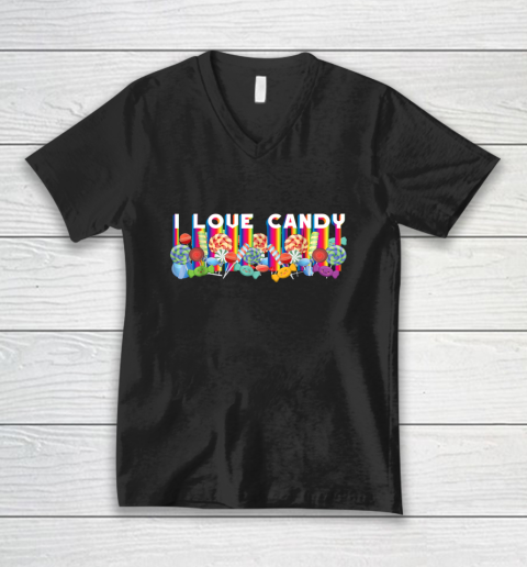 I Love Candy Halloween Rainbow Colors V-Neck T-Shirt