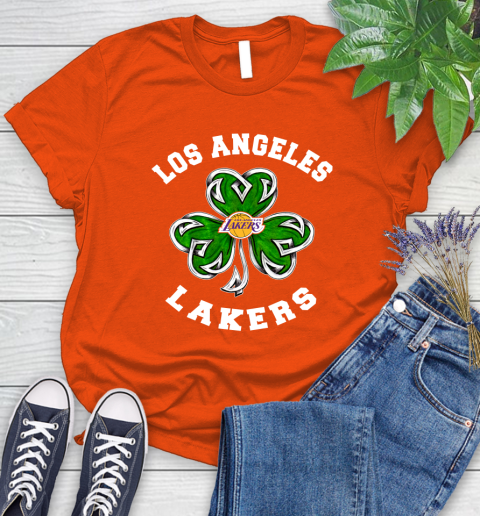 NBA Los Angeles Lakers Three Leaf Clover St Patrick's Day Basketball Sports Women's T-Shirt 3
