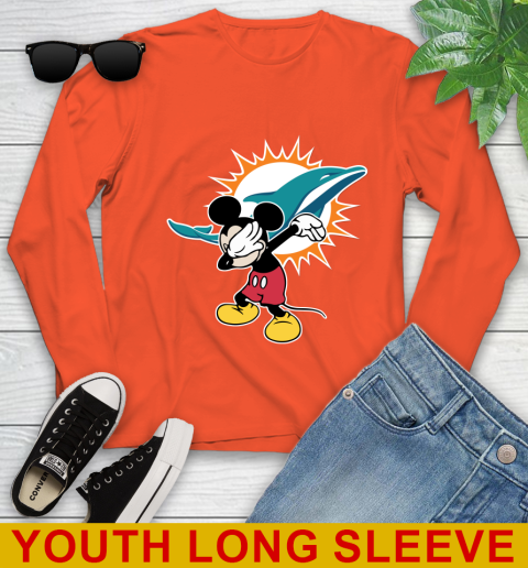Miami Dolphins NFL Football Dabbing Mickey Disney Sports Youth Long Sleeve 4