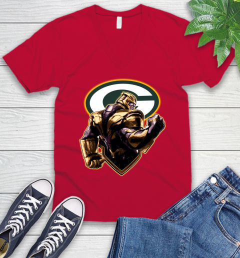 NFL Thanos Avengers Endgame Football Sports Green Bay Packers V-Neck T-Shirt 7