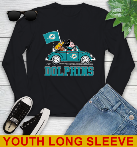 NFL Football Miami Dolphins Pluto Mickey Driving Disney Shirt Youth Long Sleeve 2