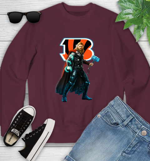 NFL Thor Avengers Endgame Football Cincinnati Bengals Youth Sweatshirt 5