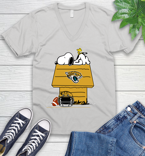 Jacksonville Jaguars NFL Football Snoopy Woodstock The Peanuts Movie V-Neck T-Shirt