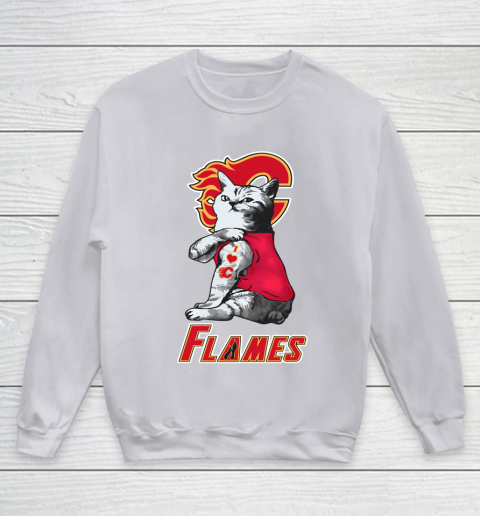 NHL My Cat Loves Calgary Flames Hockey Youth Sweatshirt 3