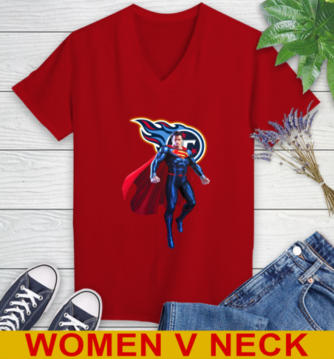 NFL Superman DC Sports Football Tennessee Titans Women's V-Neck T-Shirt 12