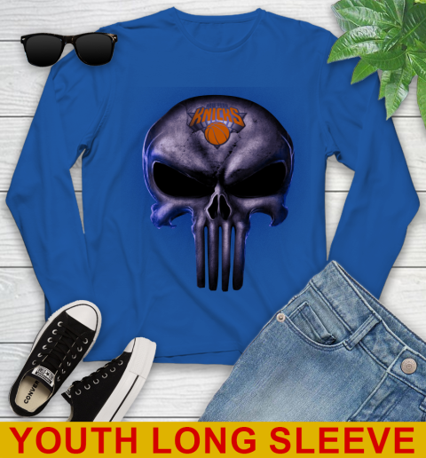 New York Knicks NBA Basketball Punisher Skull Sports Youth Long Sleeve 10