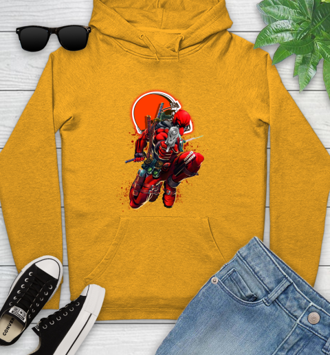 NFL Deadpool Marvel Comics Sports Football Cleveland Browns Youth Hoodie 3