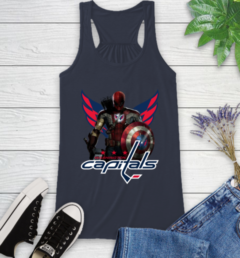 NHL Captain America Thor Spider Man Hawkeye Avengers Endgame Hockey Washington Capitals Racerback Tank 12