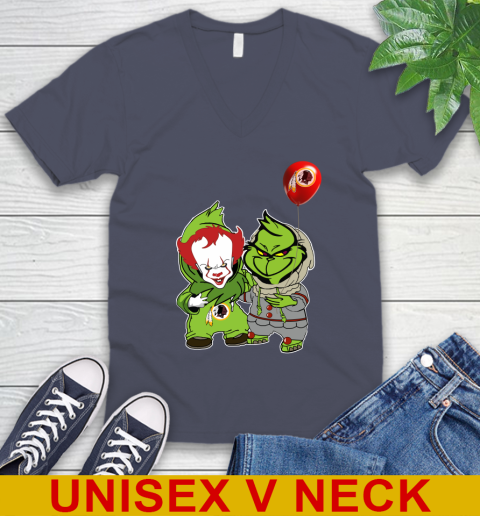 Washington Redskins Baby Pennywise Grinch Christmas NFL Football V-Neck T-Shirt 8