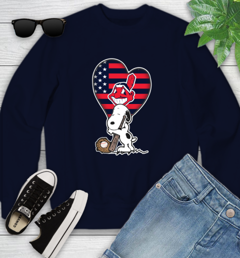 Cleveland Indians MLB Baseball The Peanuts Movie Adorable Snoopy Youth Sweatshirt 3
