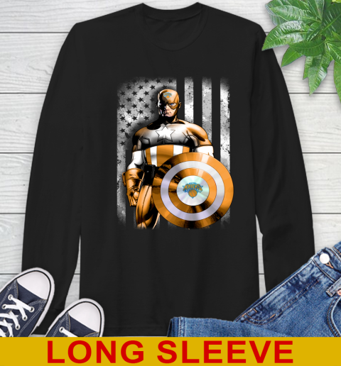 New York Knicks NBA Basketball Captain America Marvel Avengers American Flag Shirt Long Sleeve T-Shirt