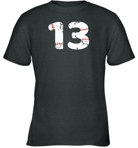 7q5t number 13 baseball vintage distressed team youth t shirt 26 front dark heather