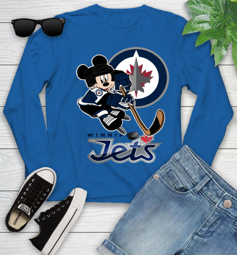 NHL Winnipeg Jets Mickey Mouse Disney Hockey T Shirt Youth Long Sleeve 9