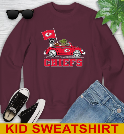 NFL Football Kansas City Chiefs Darth Vader Baby Yoda Driving Star Wars Shirt Youth Sweatshirt 5