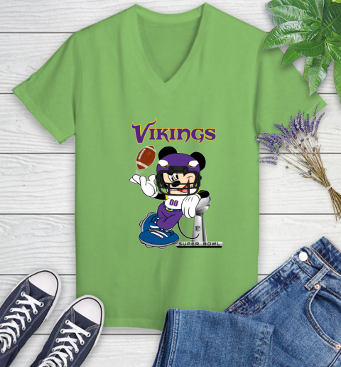 NFL Minnesota Vikings Mickey Mouse Disney Super Bowl Football T Shirt Women's V-Neck T-Shirt 11