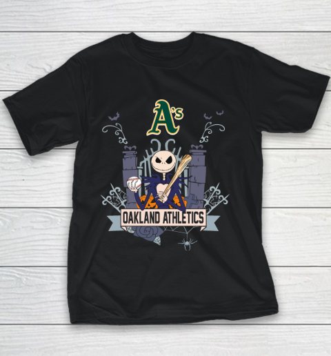MLB Oakland Athletics Baseball Jack Skellington Halloween Youth T-Shirt