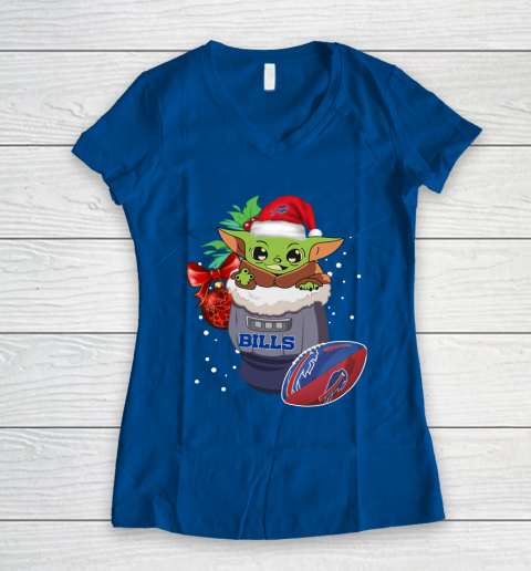 Buffalo Bills Christmas Baby Yoda Star Wars Funny Happy NFL Women's V-Neck T-Shirt 9