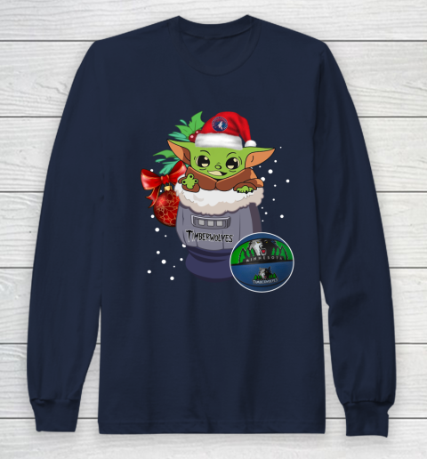 Minnesota Timberwolves Christmas Baby Yoda Star Wars Funny Happy NBA Long Sleeve T-Shirt 4