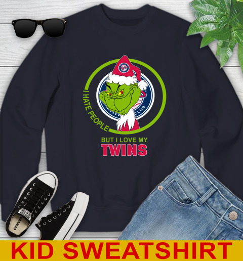 Minnesota Twins MLB Christmas Grinch I Hate People But I Love My Favorite Baseball Team Youth Sweatshirt 3