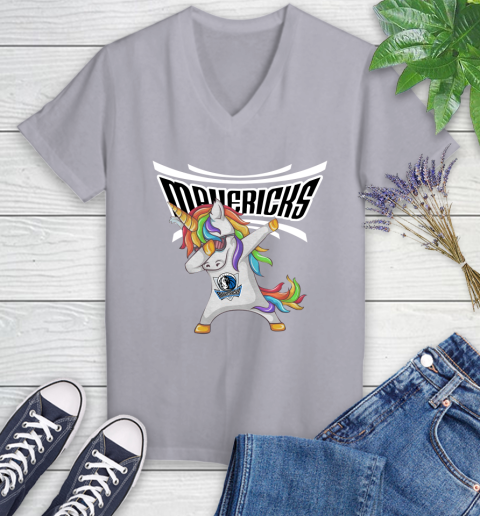 Dallas Mavericks NBA Basketball Funny Unicorn Dabbing Sports Women's V-Neck T-Shirt 4