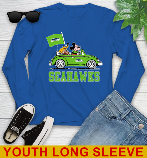 NFL Football Seattle Seahawks Pluto Mickey Driving Disney Shirt Youth Long Sleeve 10