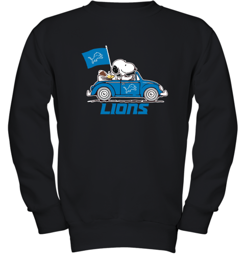 Snoopy And Woodstock Ride The Detroit Lions Car NFL Youth Sweatshirt