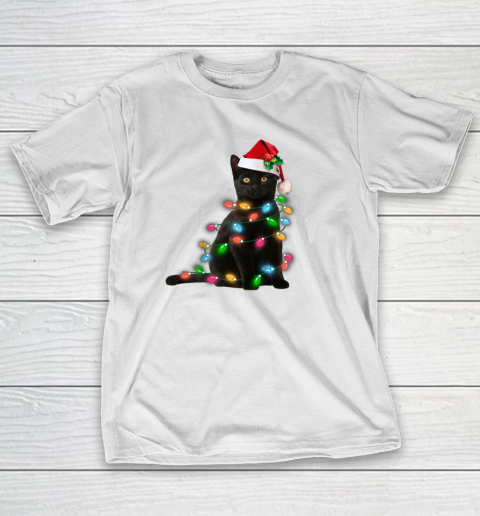 Black Cat christmas light tshirt funny cat lover christmas T-Shirt