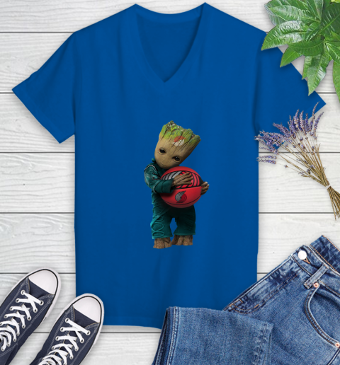 NBA Groot Guardians Of The Galaxy Basketball Sports Portland Trail Blazers Women's V-Neck T-Shirt 10