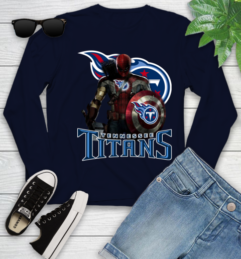 NFL Captain America Thor Spider Man Hawkeye Avengers Endgame Football Tennessee Titans Youth Long Sleeve 3