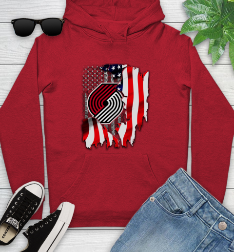 Portland Trail Blazers NBA Basketball American Flag Youth Hoodie 12