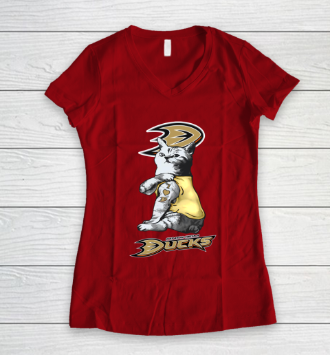 NHL My Cat Loves Anaheim Ducks Hockey Women's V-Neck T-Shirt 8