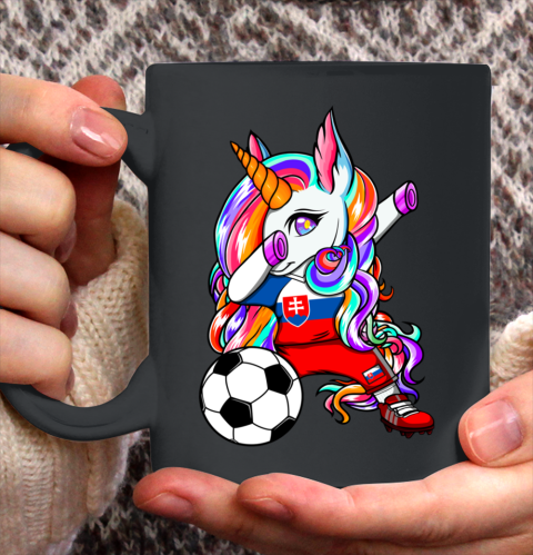 Dabbing Unicorn Slovakia Soccer Fans Jersey Slovak Football Ceramic Mug 11oz