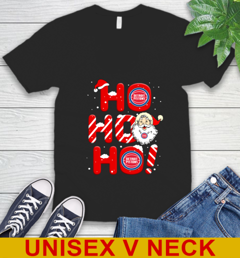 Detroit Pistons NBA Basketball Ho Ho Ho Santa Claus Merry Christmas Shirt V-Neck T-Shirt