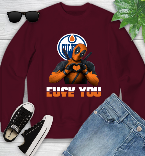 NHL Edmonton Oilers Deadpool Love You Fuck You Hockey Sports Youth Sweatshirt 4